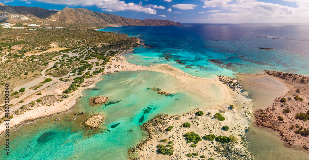 Obraz premium Aerial view of Elafonissi beach, Crete, Greece