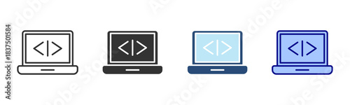 Laptop Icon Set. Designed In Multi Style