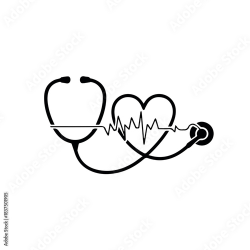 Vector a stylized stethoscope forming a heart shape with an electrocardiogram line running through it