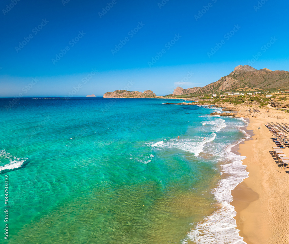 Obraz premium Famous sandy beach of Falasarna at the north west of Chania, Crete, Greece.