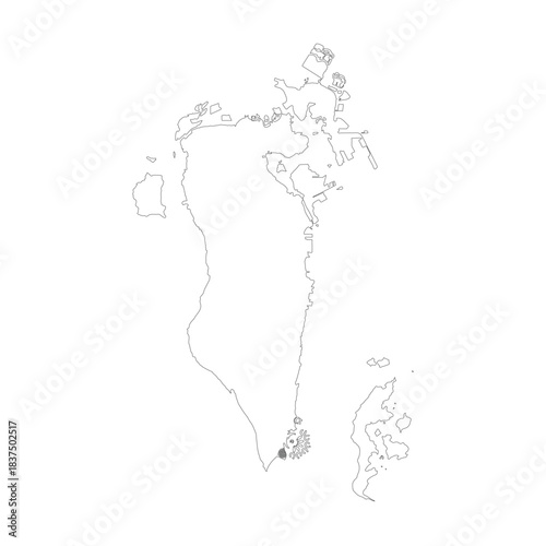 bahrain map outline boundaries lines vector design on white background