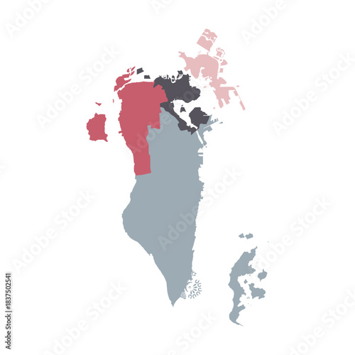 Map of Bahrain in administrative provinces in multicolor map vector design