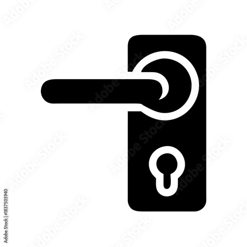 Door handle with keyhole icon, black and white graphic symbol for access and security