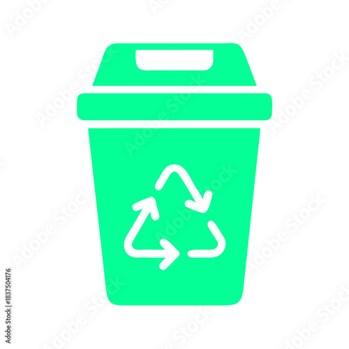 Green Recycling Bin Icon with Recycling Symbol on White Background for Eco-Friendly Concepts