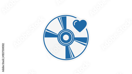 Abstract Digital Disk Icon with Heart Symbol Over Black Background