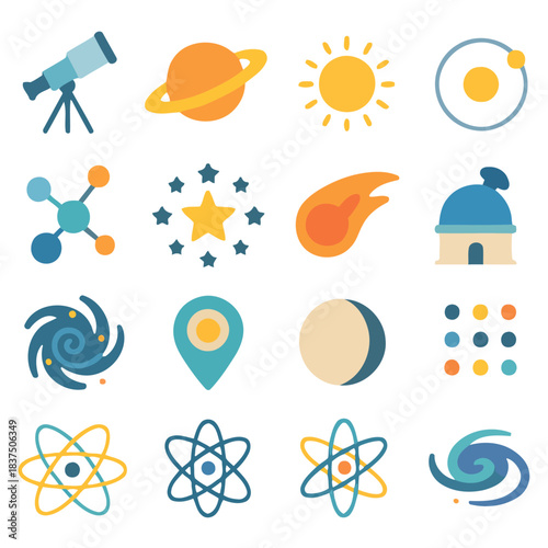 Cosmic Wonders: A collection of celestial bodies and scientific symbols, representing the wonders of the universe and the pursuit of knowledge.