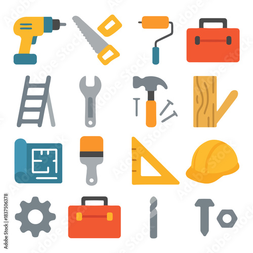 Construction Toolkit Essentials: A comprehensive arrangement of essential tools, thoughtfully presented, perfect for any construction project, showcasing the fundamental instruments.