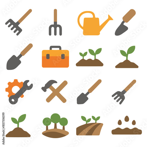 Garden Tools and Seedlings: A collection of essential gardening tools and young seedlings, carefully arranged, symbolizing growth, cultivation, and the nurturing of life.
