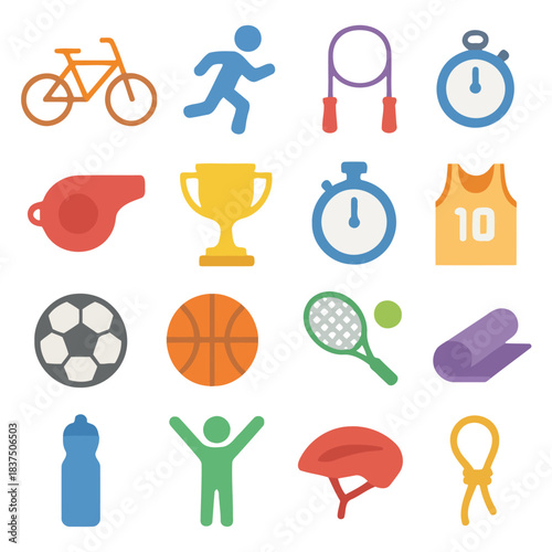 Icons of the Sporting World: A vibrant collection of icons representing a diverse range of sports and recreational activities. Featuring the joy of sports, health, recreation, and competition