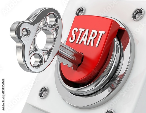 Start Button with Key Inserted – High-Resolution Activation Concept