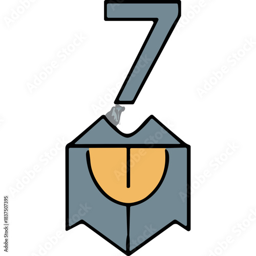 Abstract Representation of Number Seven With Stylized Face Element in Gray and Orange Tones