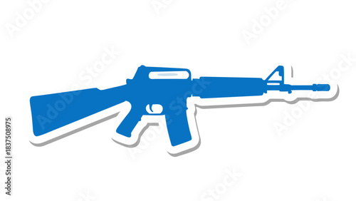Blue Assault Rifle Silhouette With White Outline On Black Background Vector Art