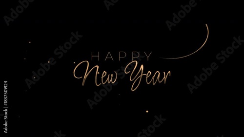 Happy new year greeting surrounded by glitter on a black background, perfect for festive holiday social media posts and greeting cards.