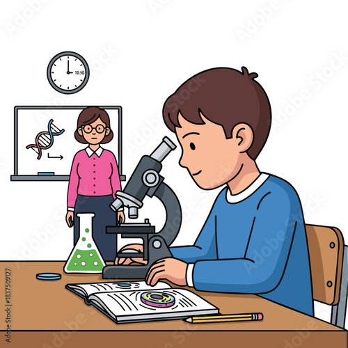 Young Student Exploring Science with Microscope in Classroom
