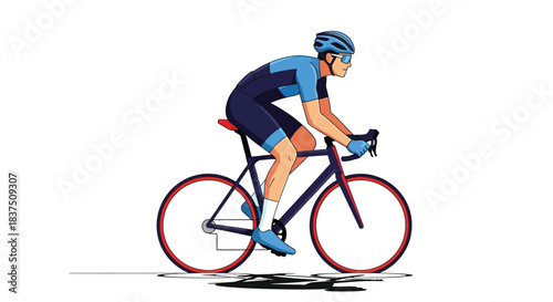 Cyclist in aerodynamic position riding a road bicycle with determination and focus.