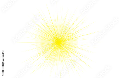 Intense Yellow Sunburst with Radiating Light Rays, A vibrant yellow starburst effect featuring numerous sharp, thin rays extending from a bright central core.