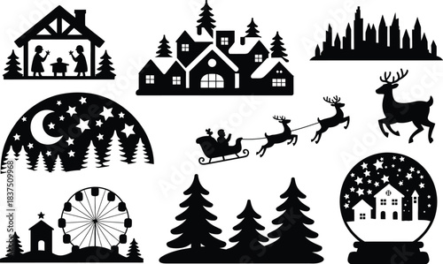  Christmas & Winter Holiday Silhouette Scenes  Vector Collection