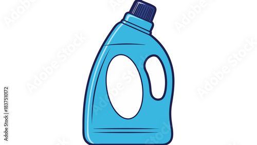 Blue Plastic Laundry Detergent Bottle with White Label and Blue Cap Isolated on Black Background Simple Design with Copy Space