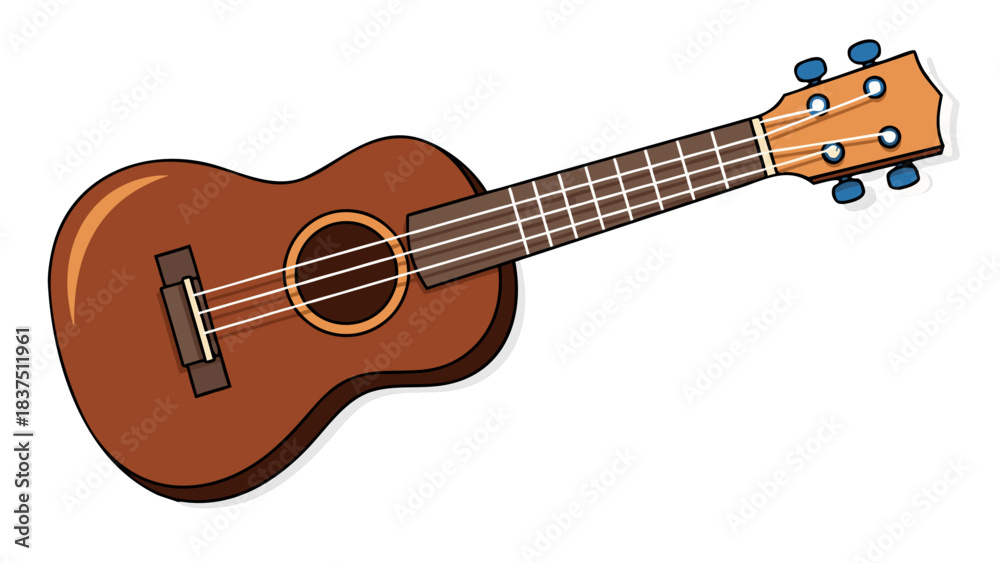 Obraz premium Brown Ukulele on Black Background Simple Vector Illustration Musical Instrument with Four Strings and Tuning Pegs