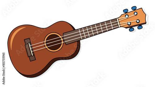 Brown Ukulele on Black Background Simple Vector Illustration Musical Instrument with Four Strings and Tuning Pegs