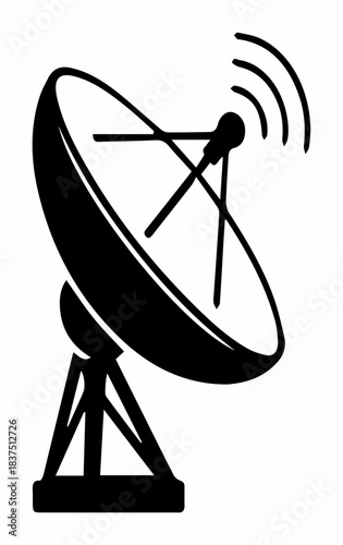 Black and white silhouette of a satellite dish — communications, communications and broadcasts. Use it for telecom brands and news projects.  Vector graphics. EPS.