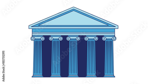 Classical Architecture Building With Ionic Columns And Pediment In Shades Of Blue Against A Black Background Vector Illustration