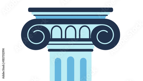 Classical Ionic Column Capital With Swirls and Arches In Tones of Blue and Teal Representing Architecture History and Design Elements