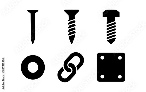 Black and white hardware icons for construction and engineering