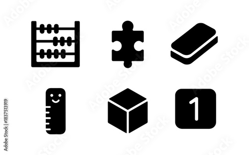 Black and white icon set of educational and mathematical objects
