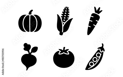 Black and white vegetable icons for healthy eating and fresh produce