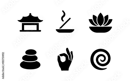 Zen symbols in black and white for meditation and relaxation