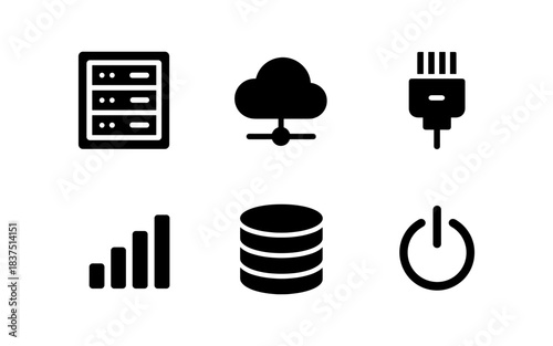 Data center and cloud computing icons in a clean, modern, flat style