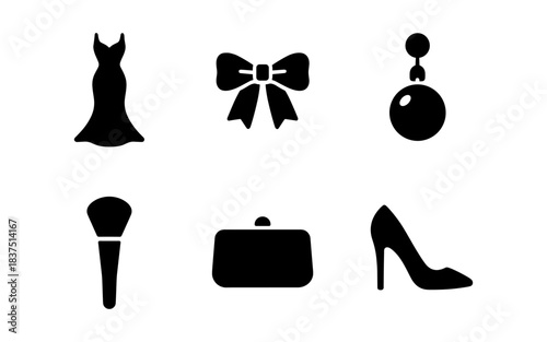 Elegant fashion icons in black silhouette on a white background