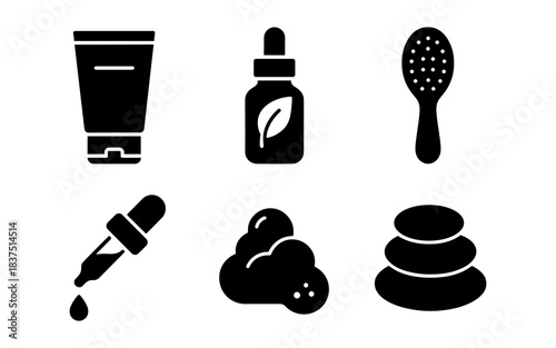 Spa and wellness icons in a minimalist black and white design
