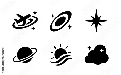 Black and white space icons for design and decoration purposes