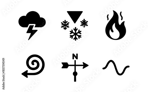 Weather icons in black and white, representing different weather conditions
