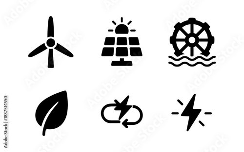 Sustainable energy icons representing renewable power sources and green technology
