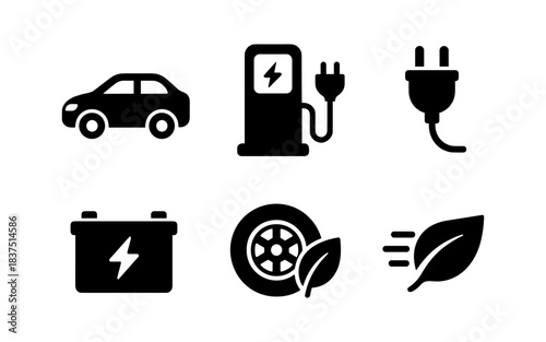 Electric vehicle icons representing eco-friendly transportation and energy