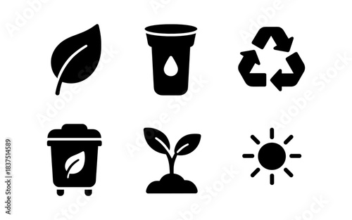 Eco-friendly icons representing nature, recycling, and environmental protection