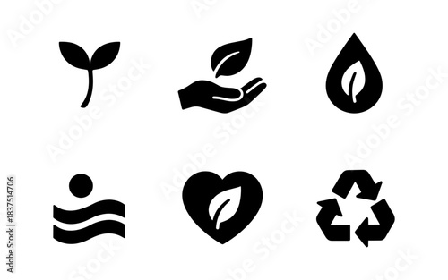 Eco-Friendly Icons Representing Nature, Sustainability, and Environmentalism
