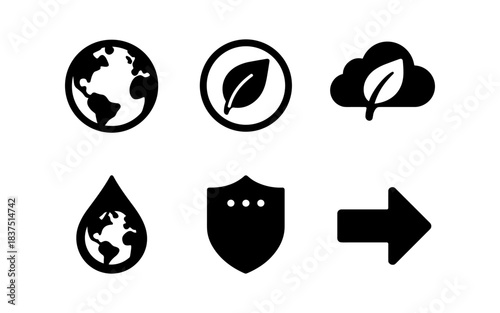 Eco-friendly icons representing environmental protection and sustainability