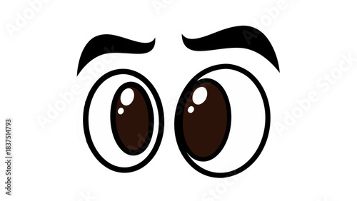 Close Up Of Cartoonish Round Eyes Looking Directly Forward Against A Black Background With A White Outline Around The Iris And Pupil Expressing Curiosity And Surprise