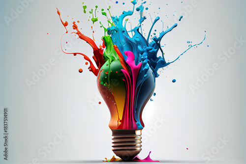 Colorful bulb with splash of colors on white background. Creative light bulb idea with watercolor splatter, illustration modern design template. High quality illustration