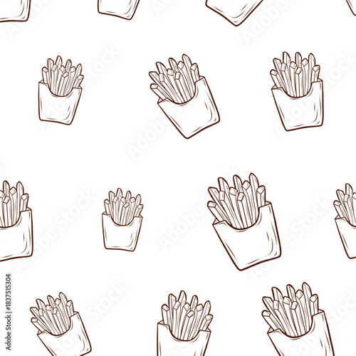 A seamless pattern with french fries. Linear vector illustration. A versatile background element for menus, packaging, corporate identity, advertising layouts, and fast food design.