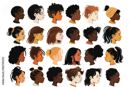 Candid portrait of children with diverse skin tones isolated