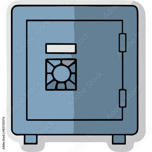 Blue Metal Safe with Combination Lock and Door Hinge Secure Storage for Valuables in Simple Illustration Style with Shadow