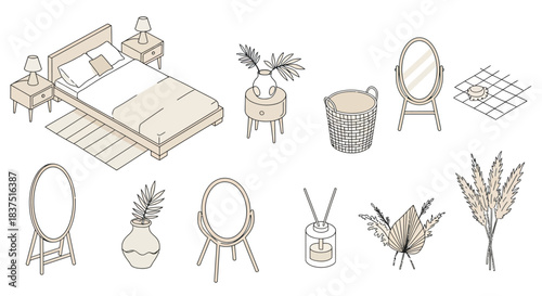 bohemian bedroom decor isometric furniture plants and mirrors for natural minimal home styling and interior design blogs