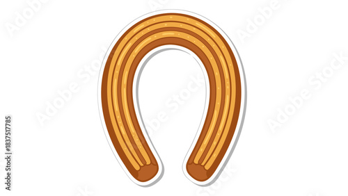 Crispy Golden Brown Churro Shaped Like A Horseshoe On A Black Background With Subtle Shading And A White Outline Representing A Sweet Fried Dough Pastry Treat