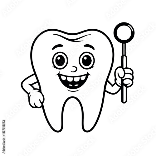 Cartoon tooth dental care with mirror illustration for dentist and oral hygiene educational material vector 100