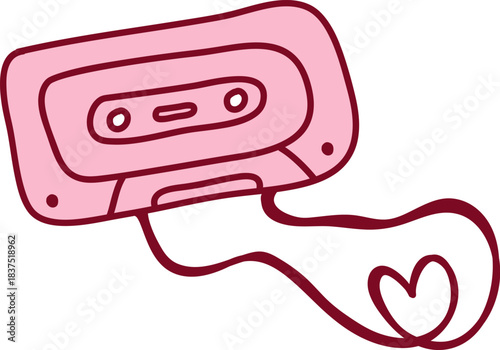 Cassette Tape Unwinding Heart Line Art